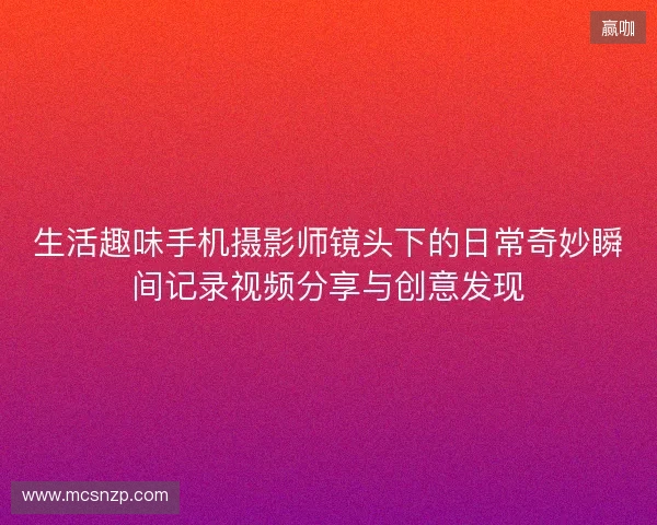 生活趣味手机摄影师镜头下的日常奇妙瞬间记录视频分享与创意发现